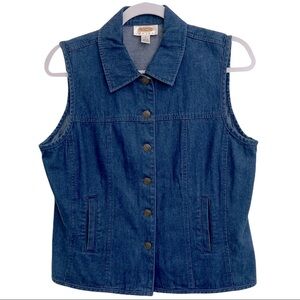 Vintage Talbots Blue Denim Button Up Vest 100% Cotton Cottage Pockets Size SP